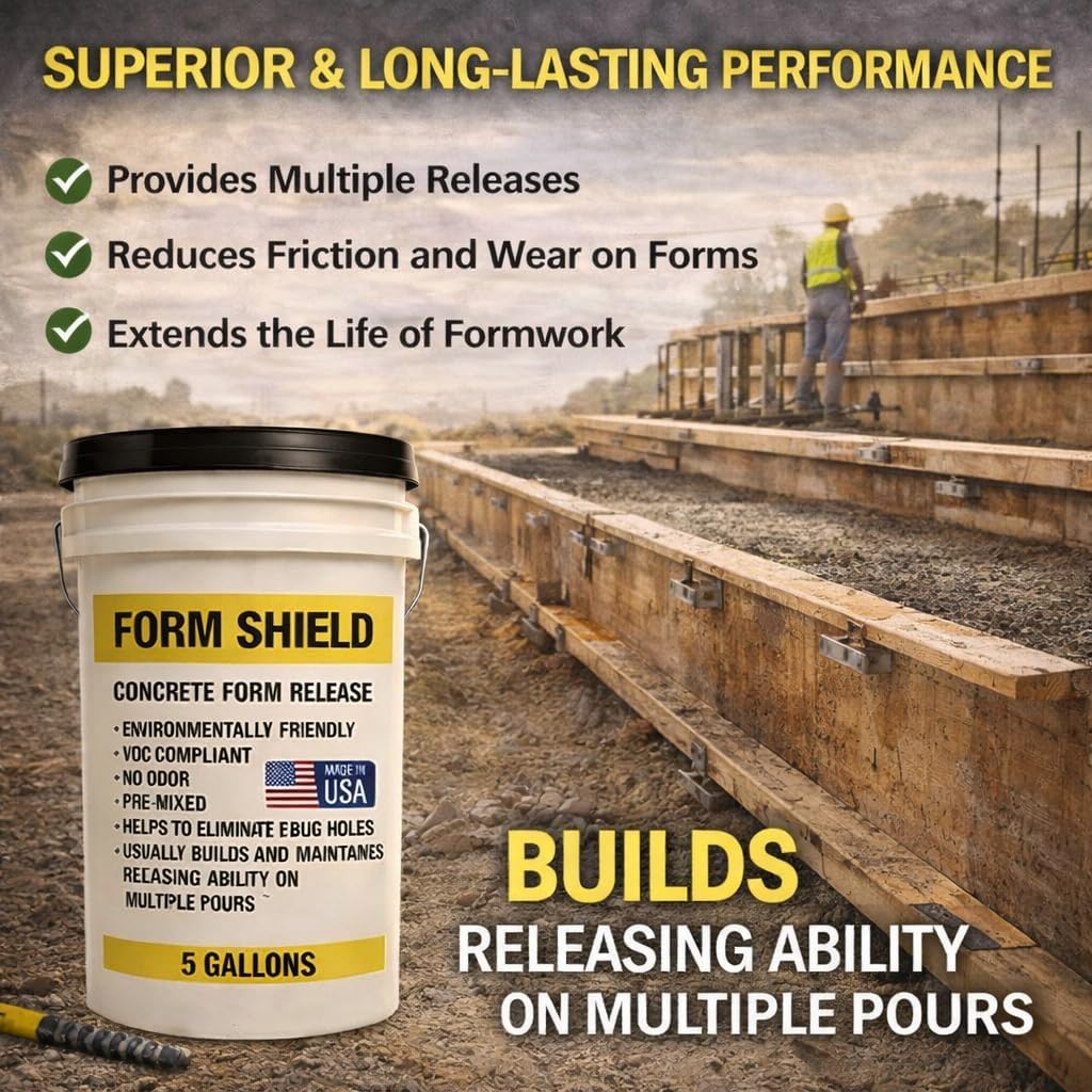 Form Shield Concrete Form Release Agent – Water-Based, VOC-Compliant, Non-Toxic Mold & Form Release for Concrete – Leaves Clean, Bug-Hole-Free Finish & Extends Form Life