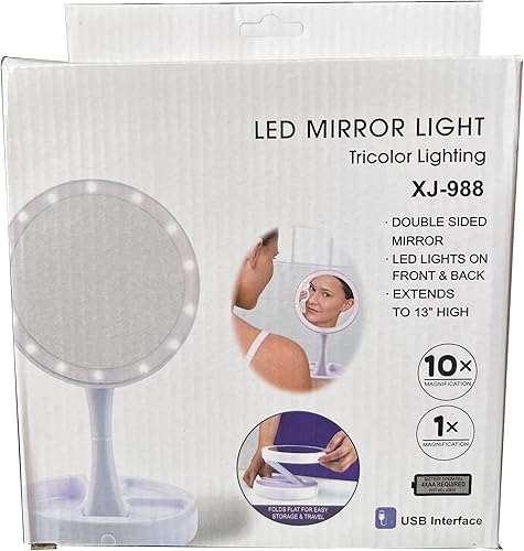 Miniatura 7 de Espejo de maquillaje cosmético regulable de 6 pulgadas de doble cara 10X/1X de aumento con control de botón, espejo plegable fácil de transportar