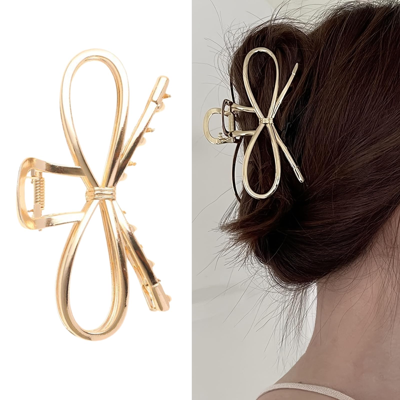 Amazon.com : Bow Hair Claw Clips Gold Metal Hair Clips  display picture 3