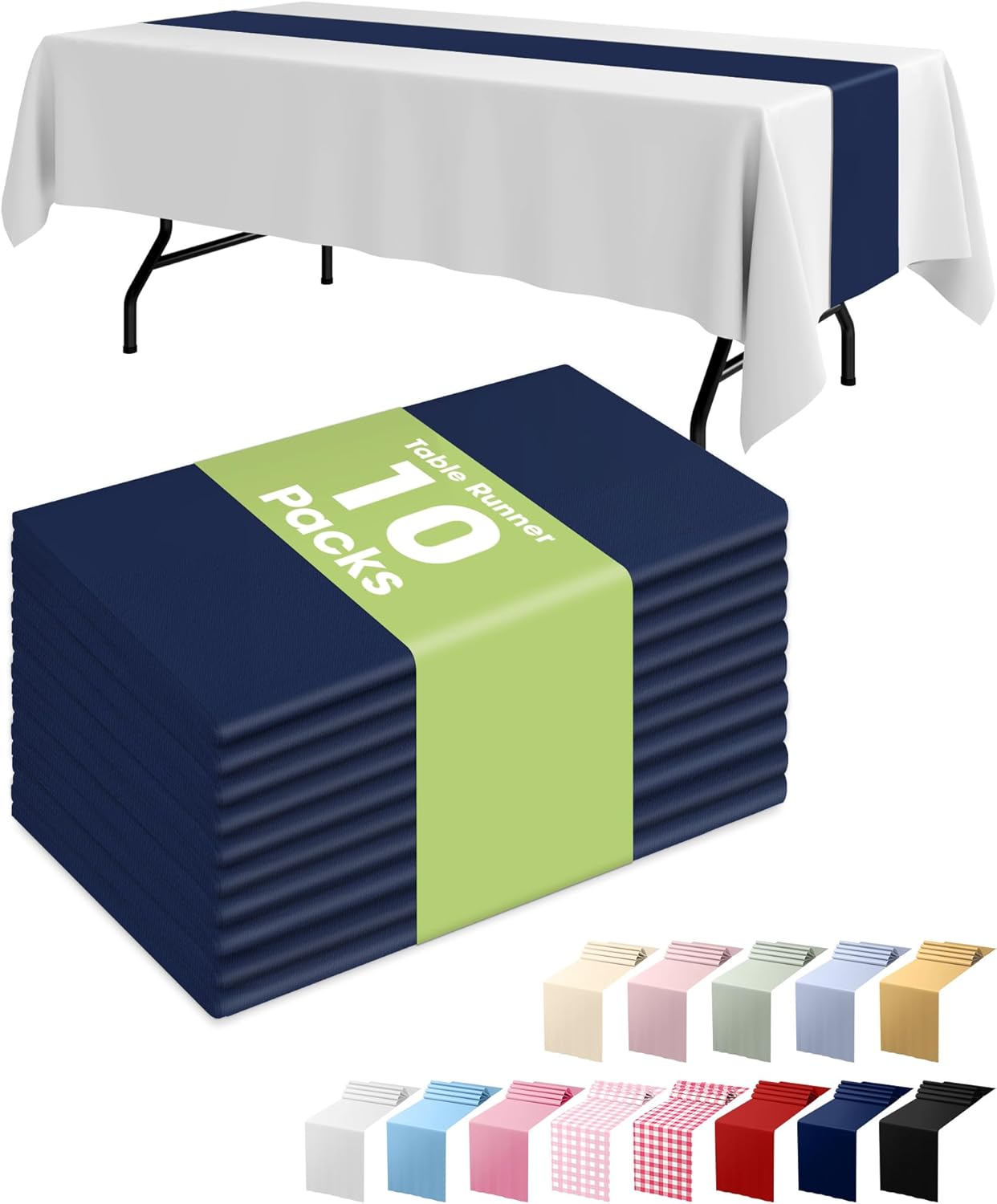 Pureegg Navy Blue Plastic Table Runners - 10 Pack, 14'' x 108'', Water Resistant & Disposable Centerpiece Decorations for Table Cloth, Wedding, Birthday, Holiday, Baby Shower, Party, Home Decor Navy Blue 10 Pack – 14" x 108"