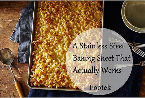 Miniatura 5 de Juego de 2 bandejas para hornear, de acero inoxidable para horno tostador, bandeja para hornear galletas Footek de 12.5 pulgadas de largo x 10