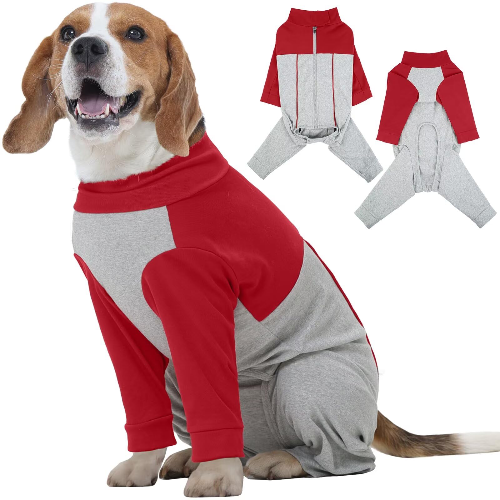 IECOii Dog Body Suit After Surgery with Legs,Soft Dog Surgical Suit Postoperative Clothing Leg Sleeve to Prevent Licking,Comfortable Operation Recovery Coat Vest Dog Leg Support Leg Knee Brace,Red M