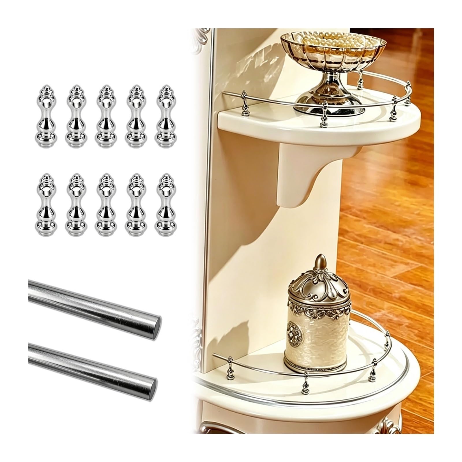 Set of 2 Shelf Corners Railing Bars Bendable 16 20 24 28 30 36in, Anti-Fall Display Rack Rail for Wine Storage/Pantry/Cabinets, Flexible Gallery Bookshelf Fence Guard(Silver,20in/51cm)