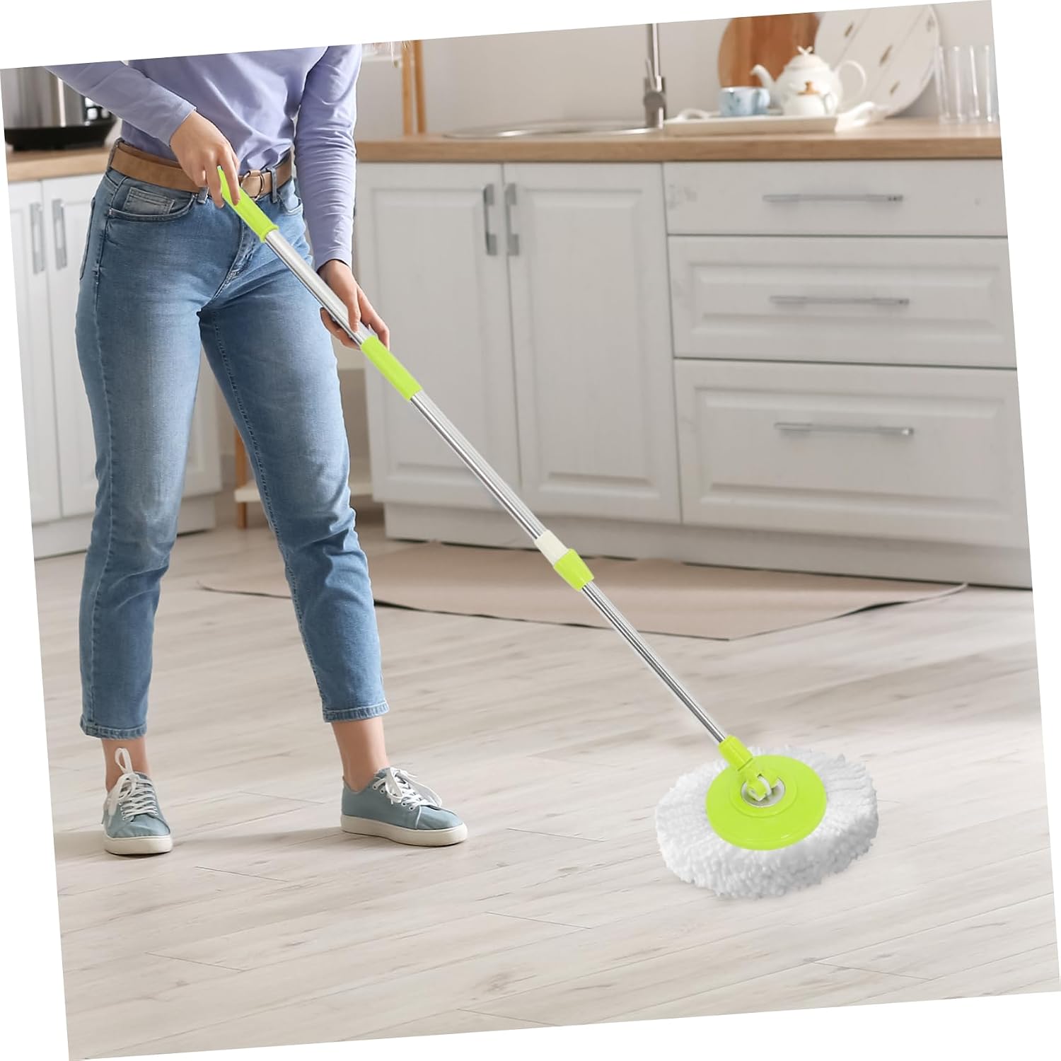 ORFOFE Replacement Mop Stick Handle Stainless Steel Pole with Detachable Mop Head Disc for Easy Floor Cleaning Durable Reinforced Design for Home Industrial Use