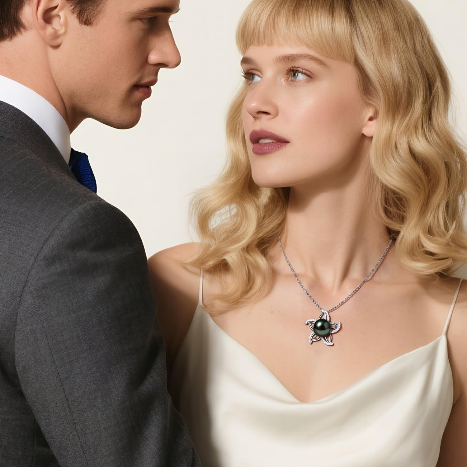 Genuine Tahitian Black Pearl Necklace for Women, 9-11mm AAAA Seawater Pearl with Sterling Silver Moissanite Pendant, Jewelry Gift for Wife, Mom, Girlfriend, Wedding Anniversary, Birthday, Christmas - Image 2