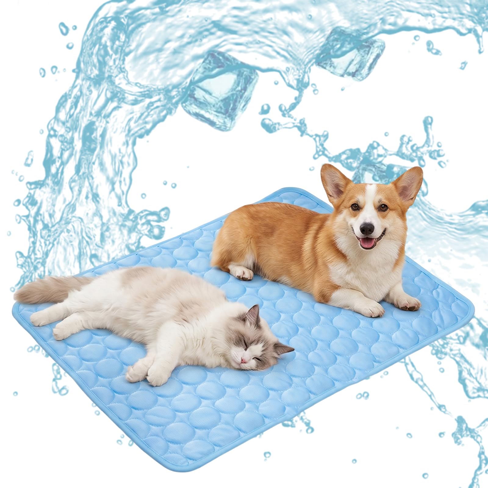 Cama Perro Verano Manta Refrescante para Perros y Gatos, Alfombrilla de Seda de Hielo Transpirable, Colchoneta Perro Pequeño y Mediano, Cojín Refrigerante Lavable para Mascotas, 62x50cm, Azul