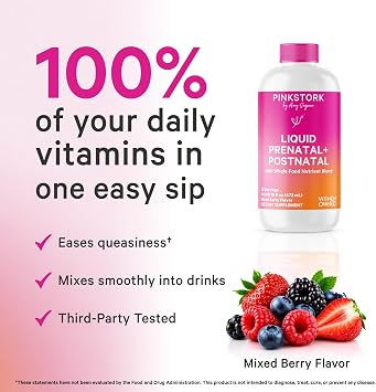 Pink Stork Liquid Prenatal Vitamins for Women Berry, 32 Servings