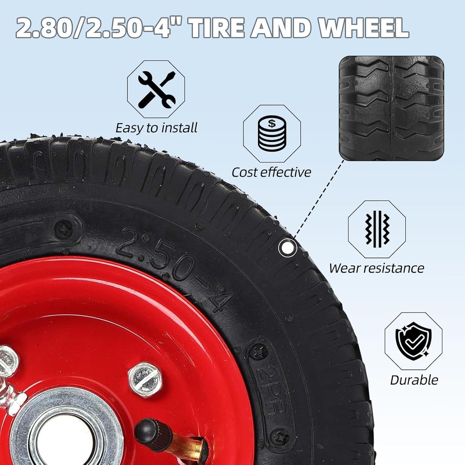 2-pack 4.80/4.00-8 Pneumatic Tires & Wheels For Wheelbarrows, Hand Trucks, Garden Carts - 6 Diameter, 3/4 Bearings, 3 Hub, Extra 5/8 Bearings Included Red (2 Pack) 2.80/2.50-4, 8 Inch