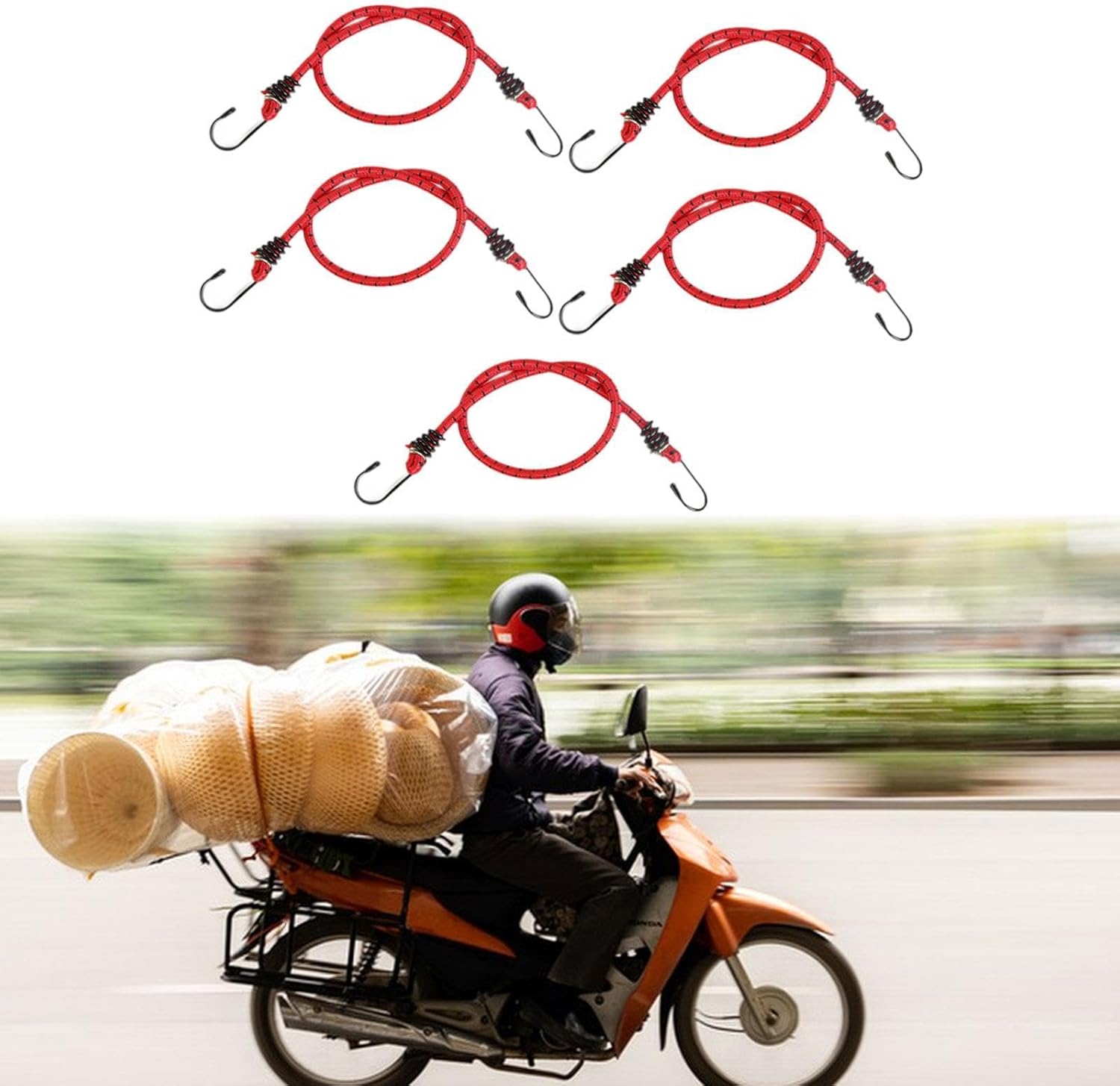 Milageto 5x Bungee Cords with Hooks Elastic Tie Downs Mixed Colors Bike Rear Bungee Straps Luggage Belts for RV Cargo Bicycle Backseat, 80cm Length