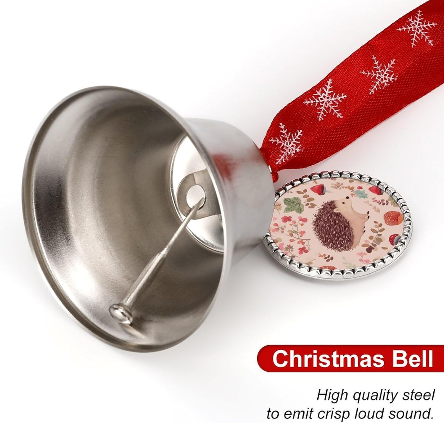 Lovely Hedgehog Christmas Bells Ornaments Tree Jingle Bells Decors Xmas Silver Bell Hanging Decoration Pendants for Weddings Parties Christmas Wreaths