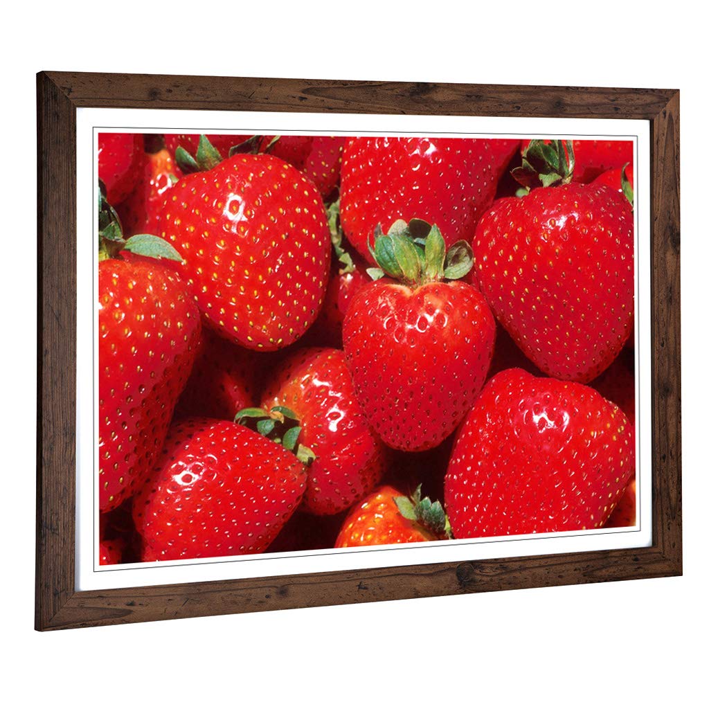 Big Box Art Framed Print of Strawberries Design | Wall Art Picture | Home Decor for Kitchen, Living, Dining Room, Lounge, Bedroom, Hallway, Office, Walnut, A2 / 24.5x18 Inch / 62x45cm