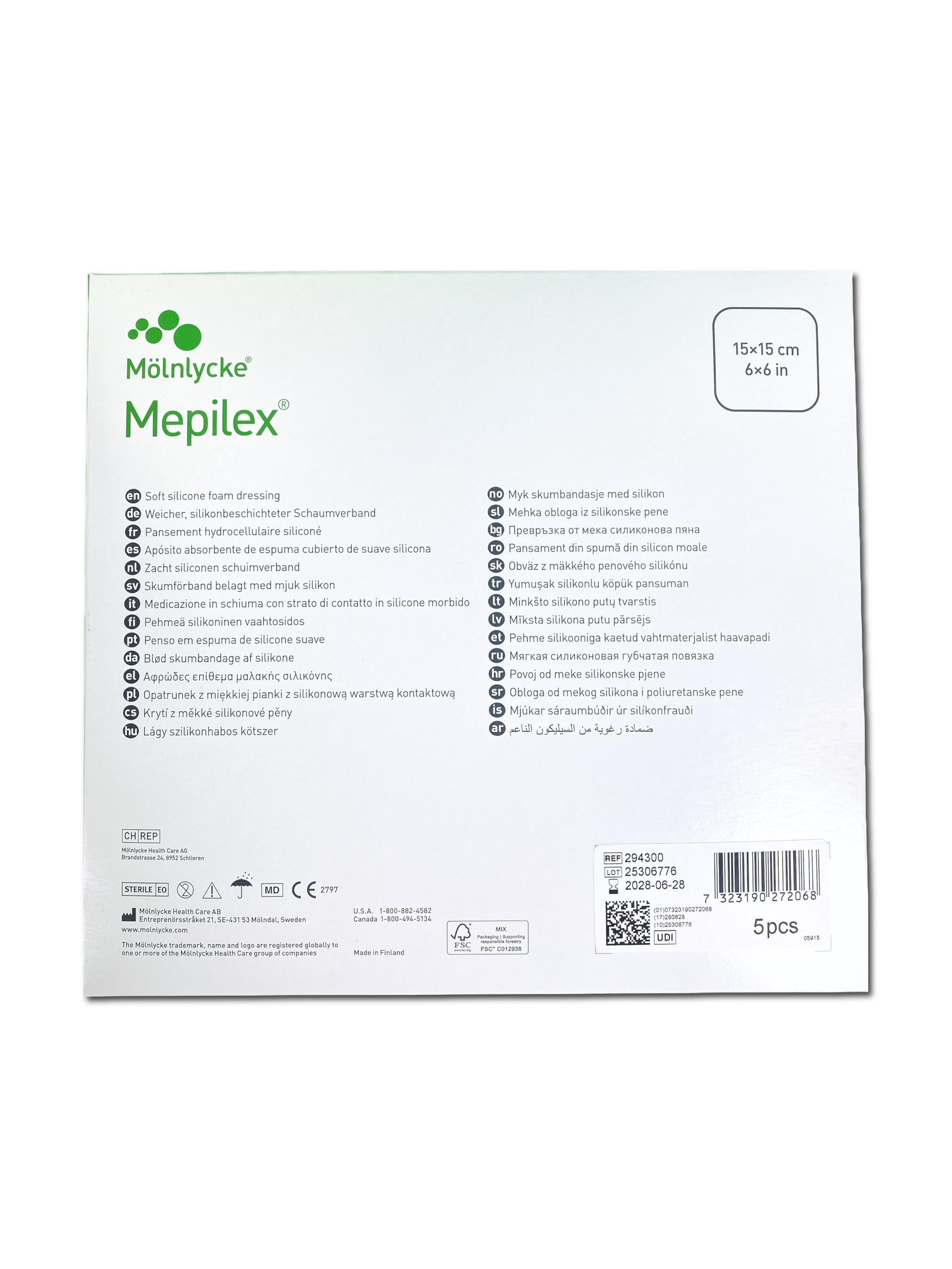 Mepilex, medicazione in schiuma di silicone morbido (15 x 15 cm, 5 pezzi)