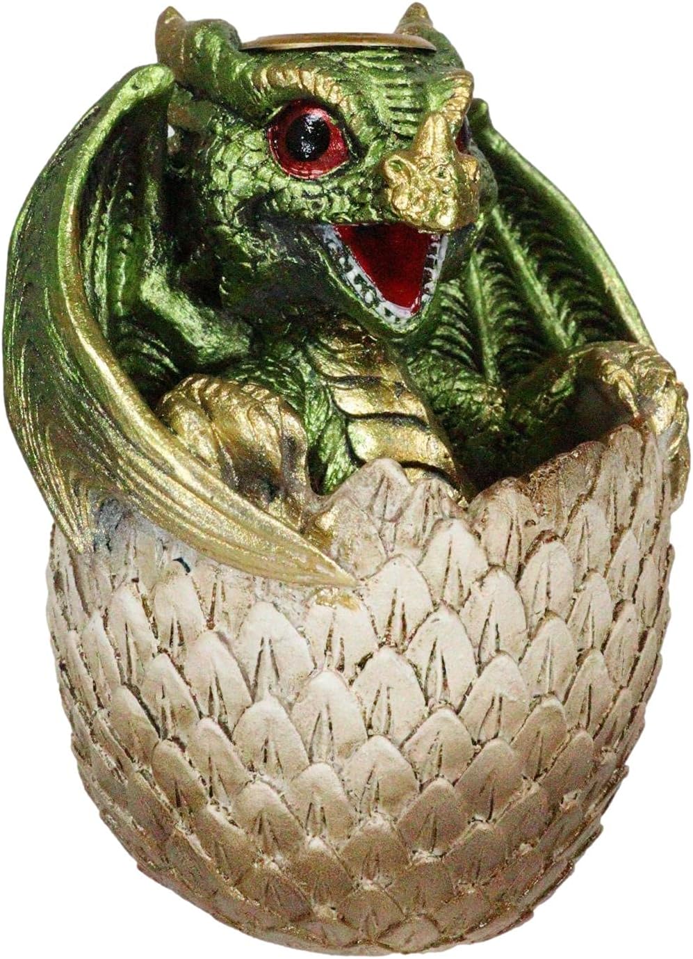 Ebros Gift 4.25" Tall Adorable Green Wyrmling Baby Dragon On Golden Egg Backflow Incense Cone Burner Figurine Dungeons and Dragons Fantasy Decor Accent Home Aromatherapy Accent