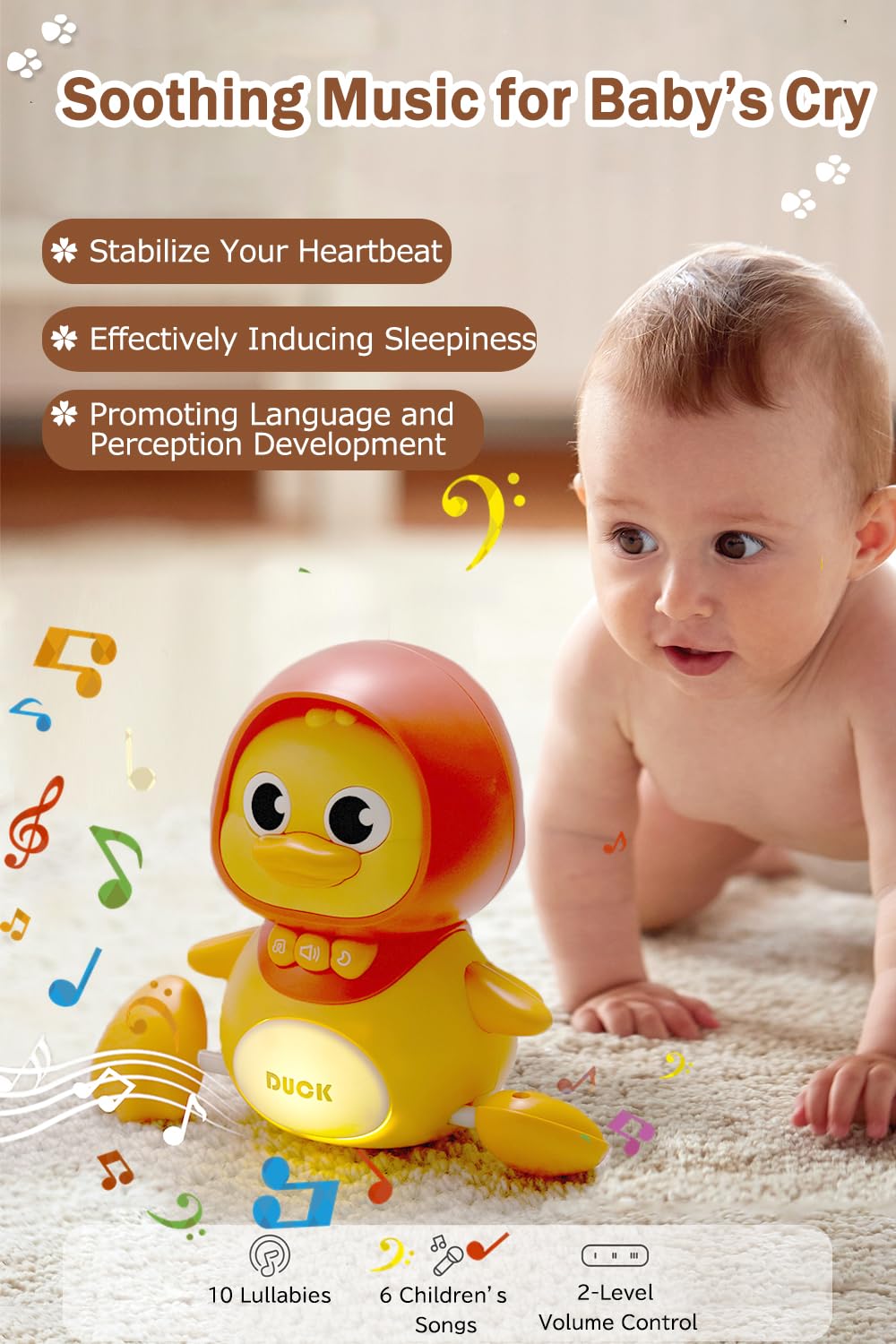 Juego de 4 juguetes para gatear para bebés, patos magnéticos que se balancean para bebés, juguetes para el tiempo boca abajo con música y luces, regalo de primer cumpleaños para niños y niñas 5