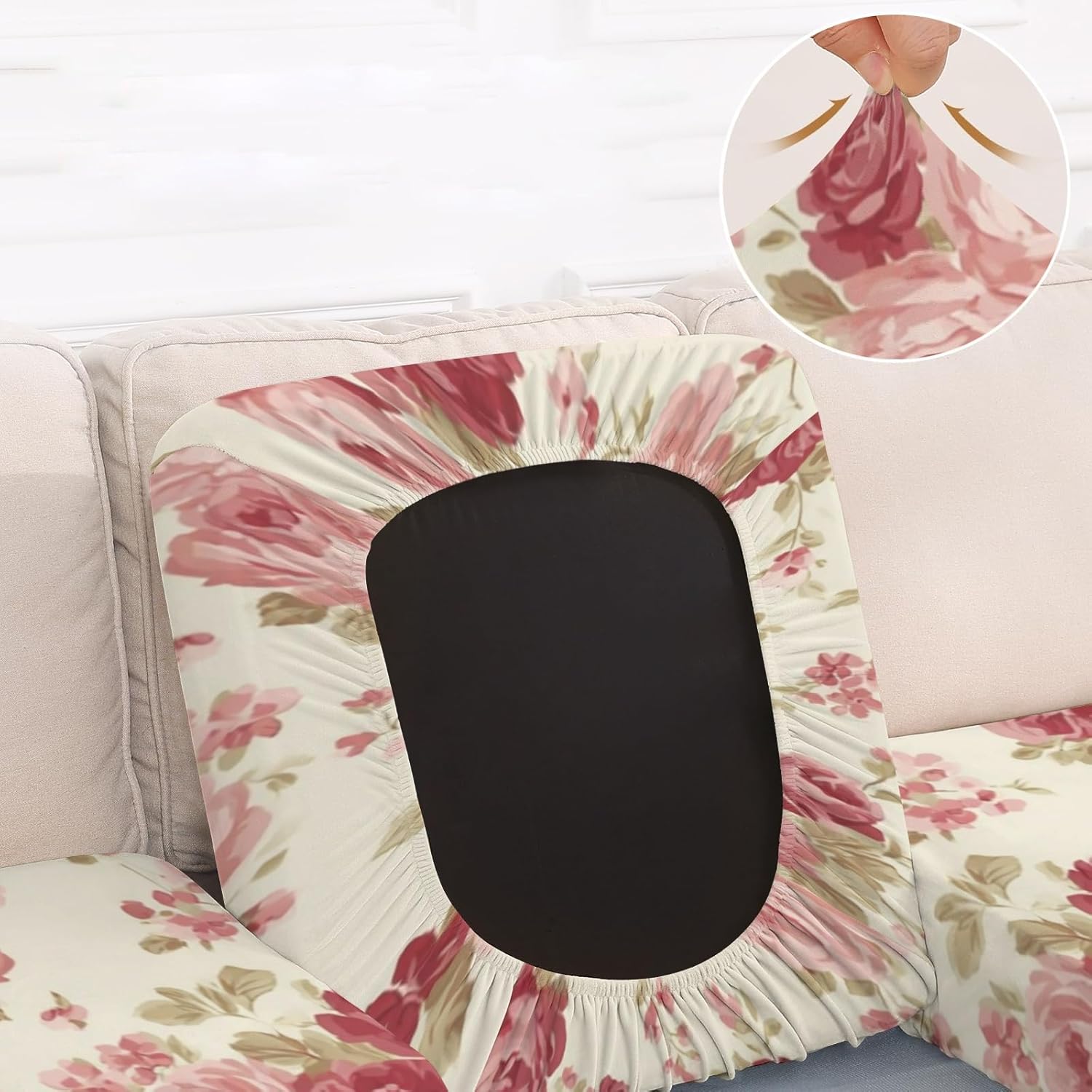 Retro Leaf Pink Roses Loveseat Covers Couch Covers for 2 Cushion Couch, 2-Piece Stretch Sofa Slipcovers Anti-Slip Washable Furniture Protectors for Dogs Pets