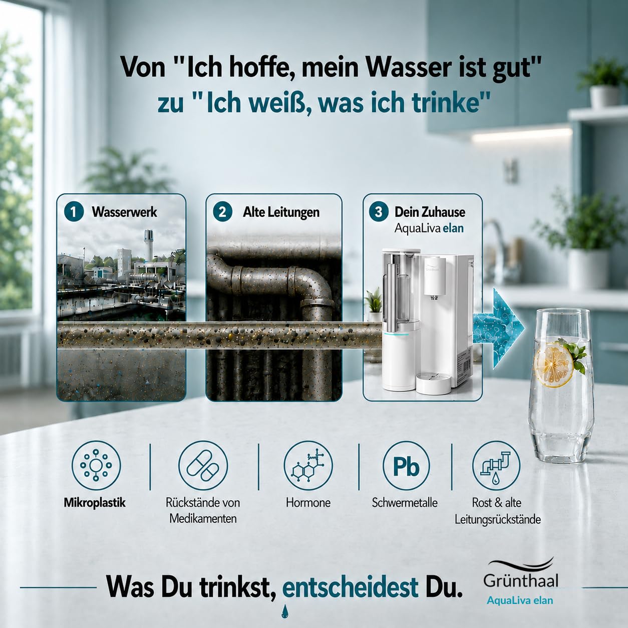 AquaLiva elan Osmoseanlage Auftisch Umkehrosmoseanlage Trinkwasser 10-fach Tiefenfilterung UV-Hygiene Mineralisierung