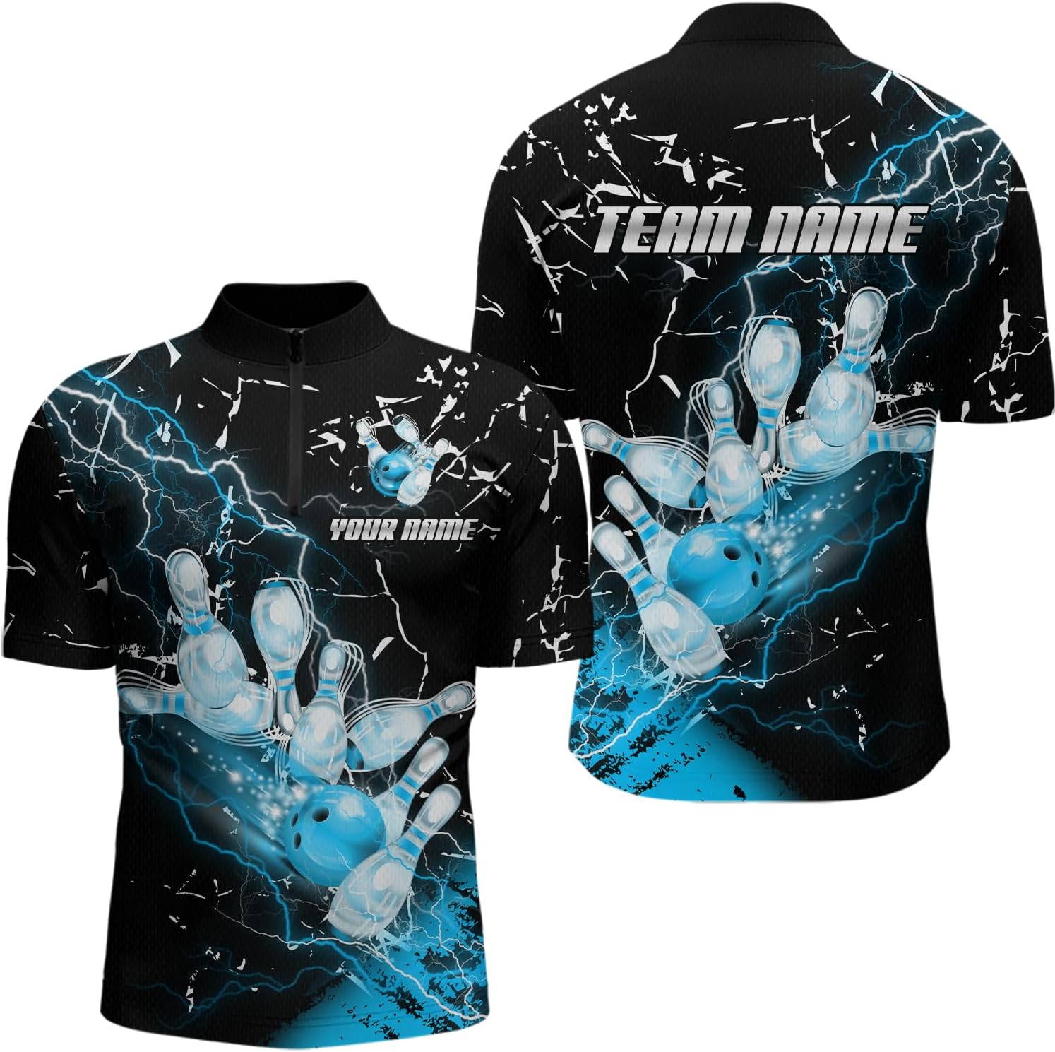 Custom Colorful Lightning Bowling Shirts for Men Women Team Bowling Jersey Bowling Polo & Quarter Zip Short Sleeve