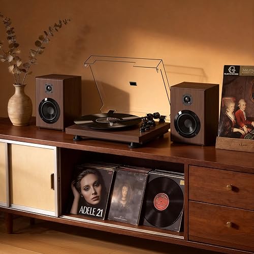 Miniatura 6 de RetroAudio Reproductor de discos de vinilo con altavoces de estantería de 24 W (graves potentes), tocadiscos de sistema de alta fidelidad