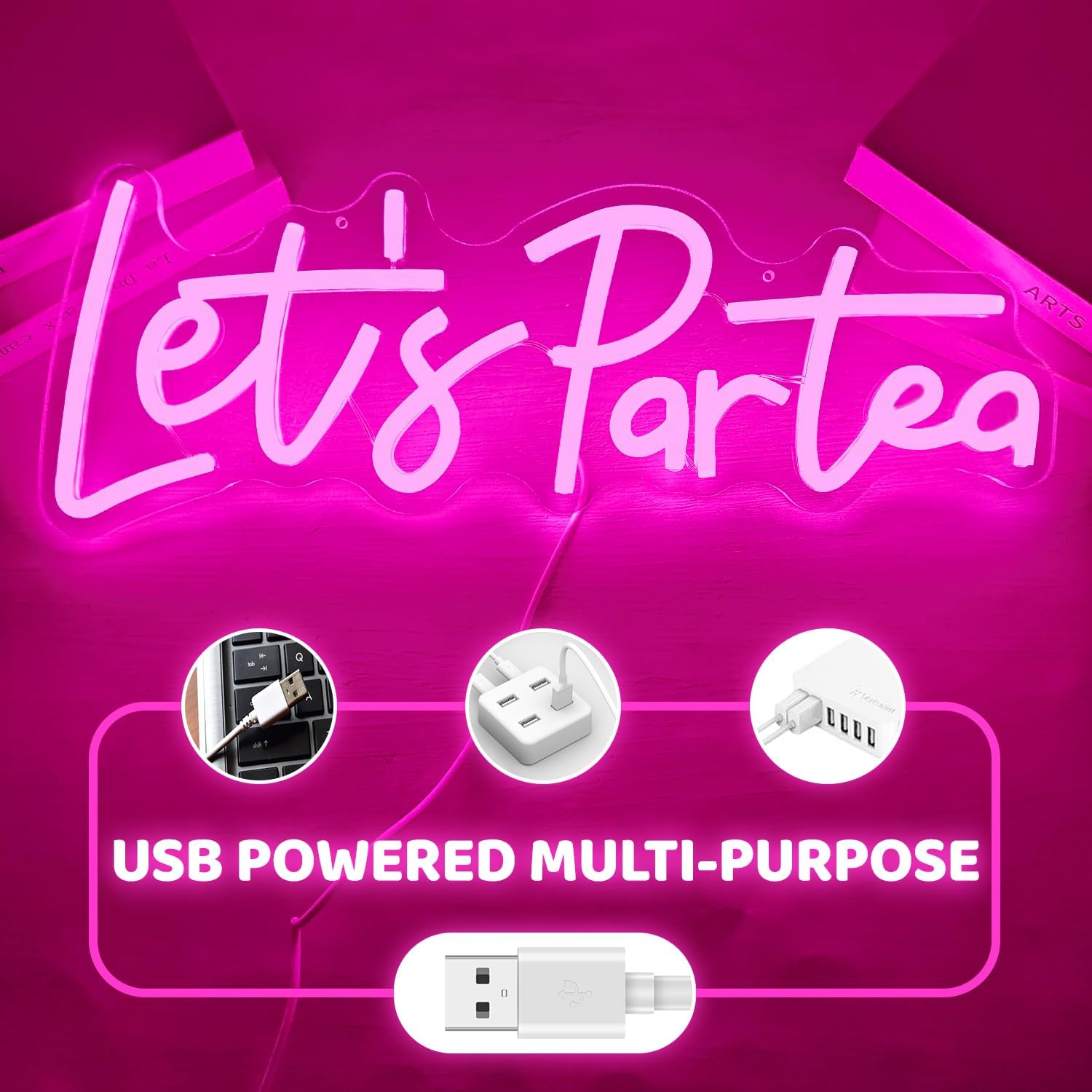 Lets Partea Neon Signs for Wall Decor Light Up Sign Lets Partea Neon Light Sign for Tea Party Decorations Dimmable Tea Led Signs for Bedroom Wall Tea Room Princess Tea Party Decorations Gift