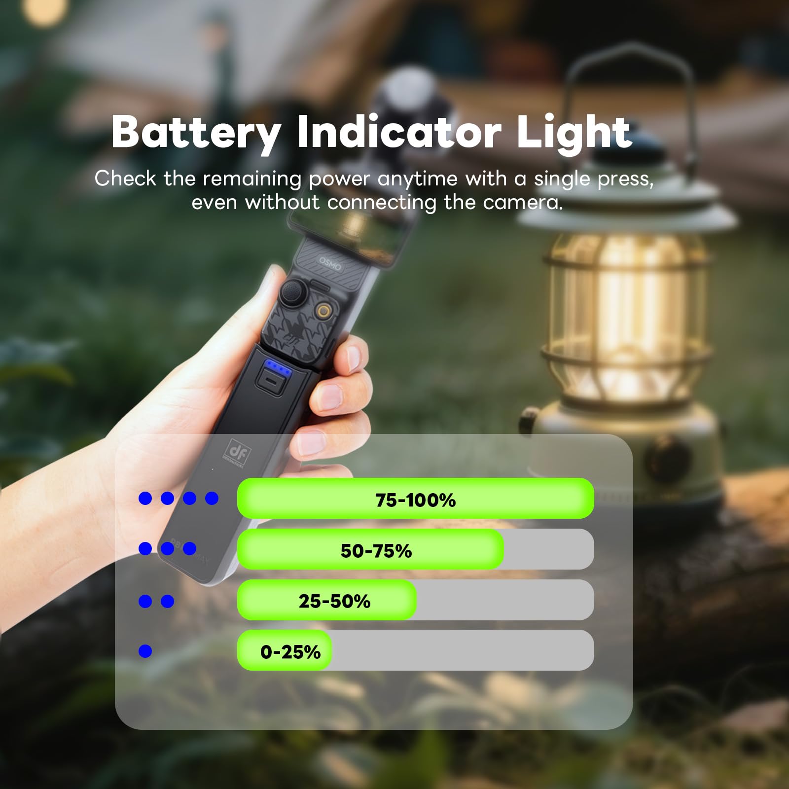 Poignée Batterie Osmo Pocket 3/4 avec Connexion Micro, 5000mAh, Décodage Complet, USB-C, Affichage d’Alimentation, Streaming, Filetage 1/4"