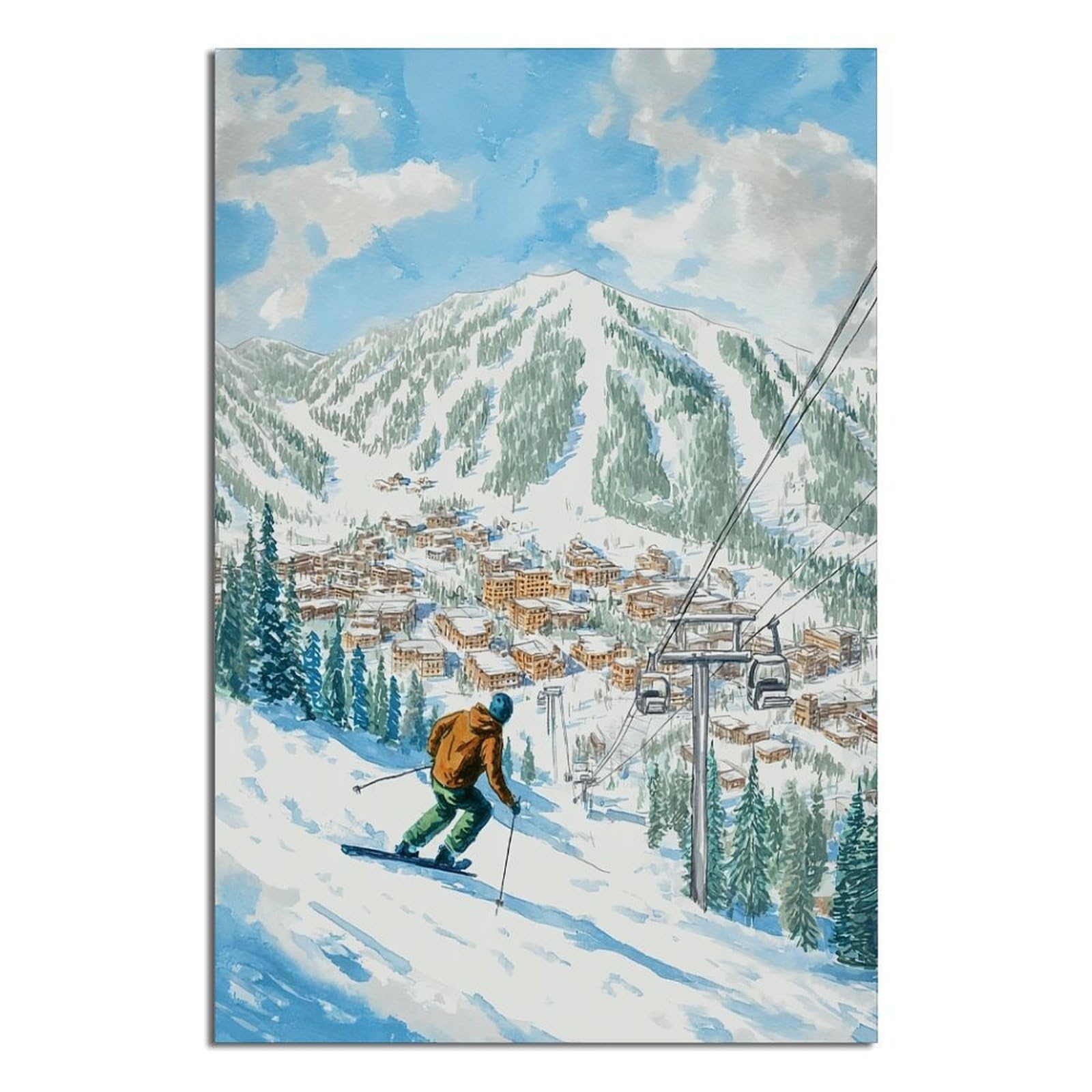 Aspen Colorado Ski Posters 24x36inch(60x90cm) Vintage Watercolor Canvas Art