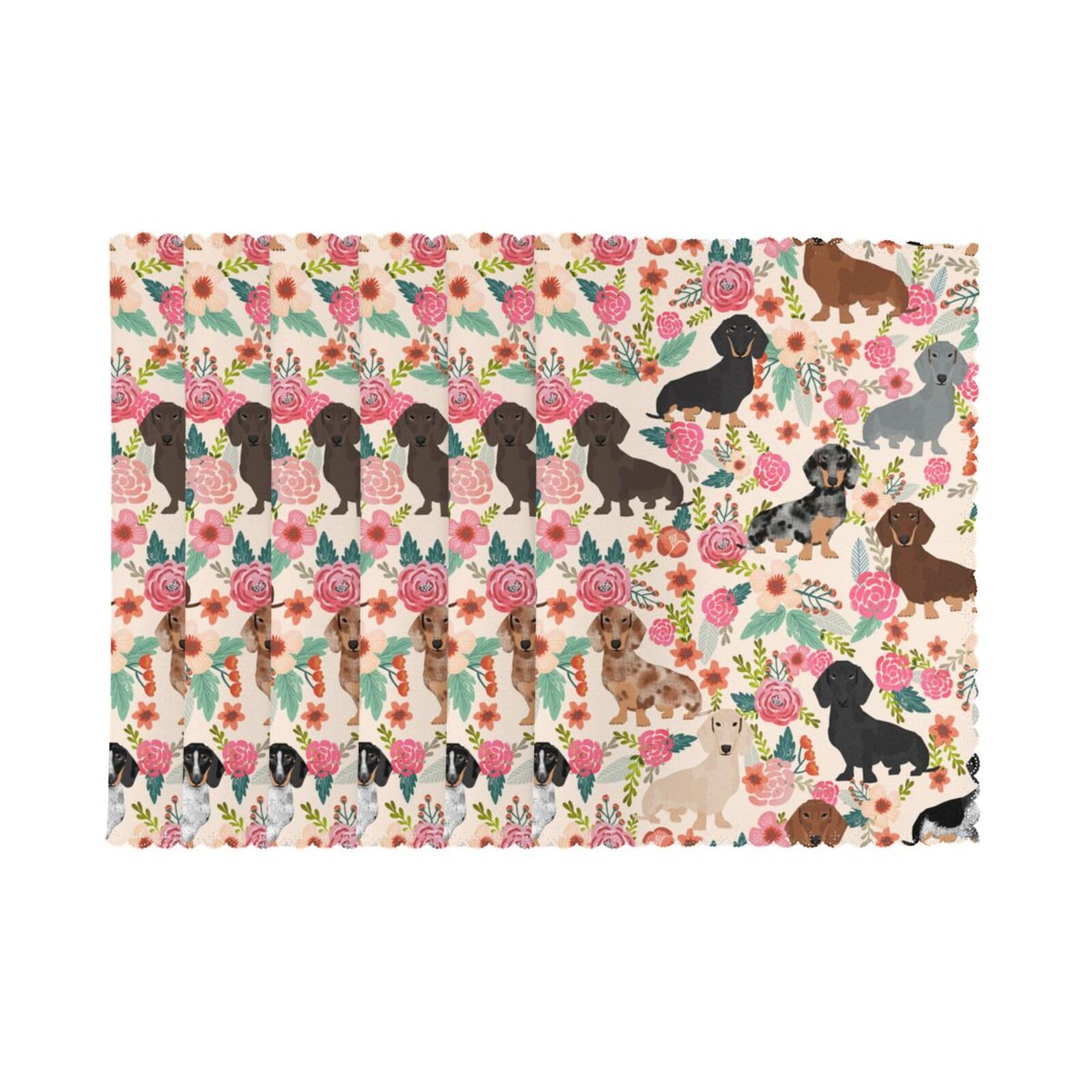 6 PCS Heat Resistant Placemat 45x30 CM, dachshund Printed Non-Slip Place Mats for Kitchen Dining Table Indoor Outdoor
