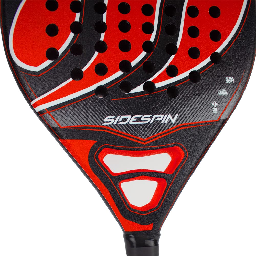 SideSpin Padel Shovel SS Supra 12K Full Carbon Sandy, Get Power + Control + Effect, Unisex Adult, Black Red, Universal