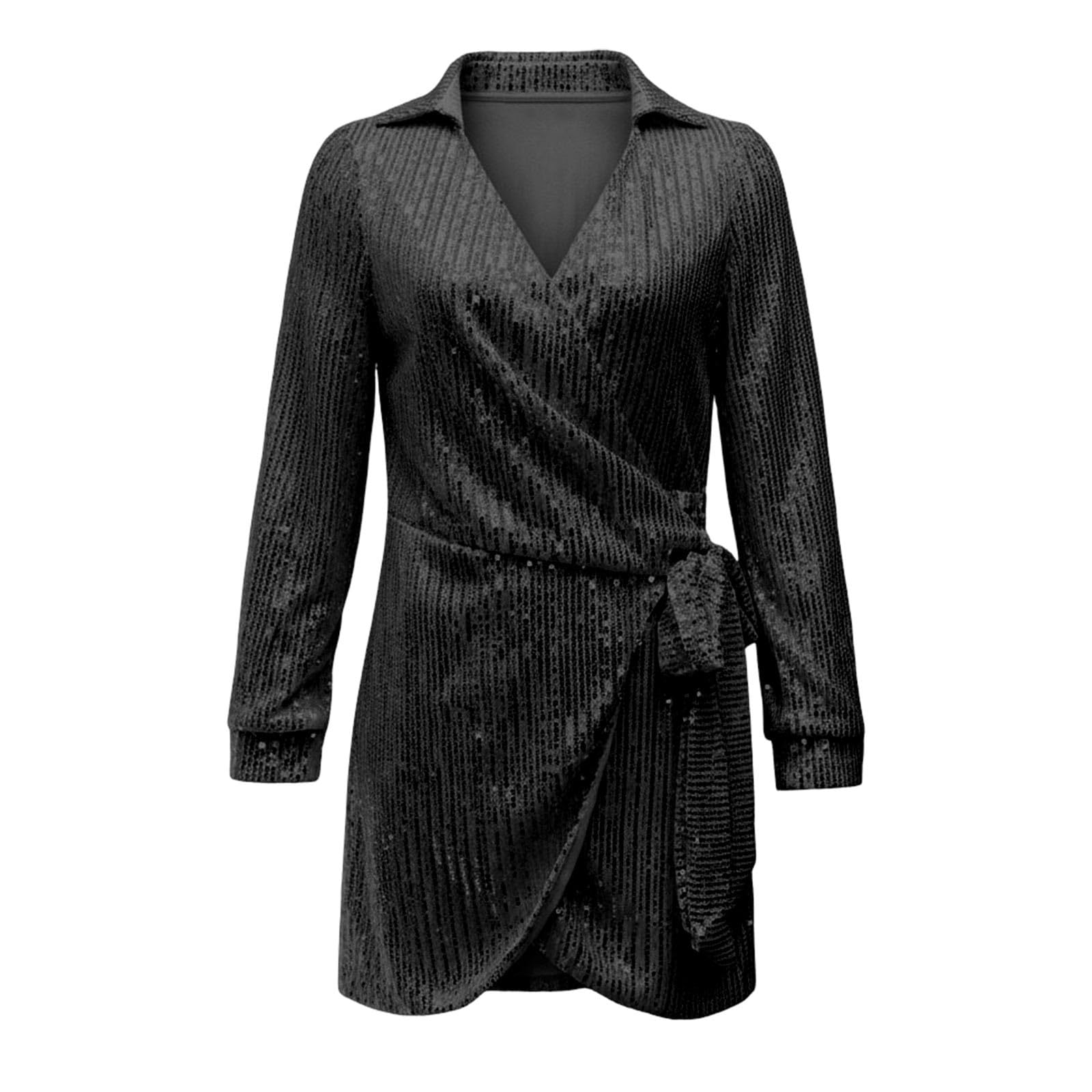 Elegante Vestido de Noche para con Lentejuelas y Detalles Anudados en Cuello Cintura Talla Grande