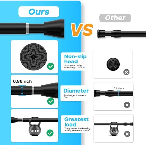 Miniatura 3 de Barra de cortina de tensión para ventanas de 28 a 48 pulgadas, barras de cortina con resorte, barra de tensión negra, sin perforación, barra de