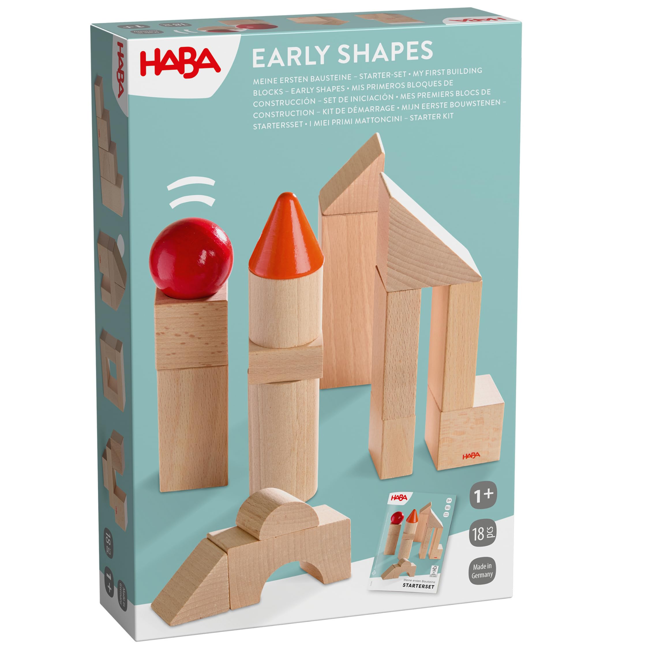 HABA Meine Ersten Bausteine - Starter-Set Holzbausteine Baby Ab 1 Jahr | Pädagogisches Holzspielzeug & Geschenk zum Geburtstag, Montessori Stapelspielzeug für Feinmotorik & Erstes Bauen