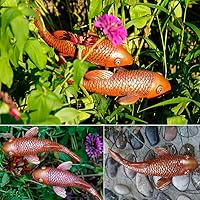 Vista 4 de Estatuas de Jardín de Peces Koi de Cerámica Antigua - Juego de 2 Exquisitas Esculturas de Peces para Exteriores, Patio, Estanque y Decoraciones