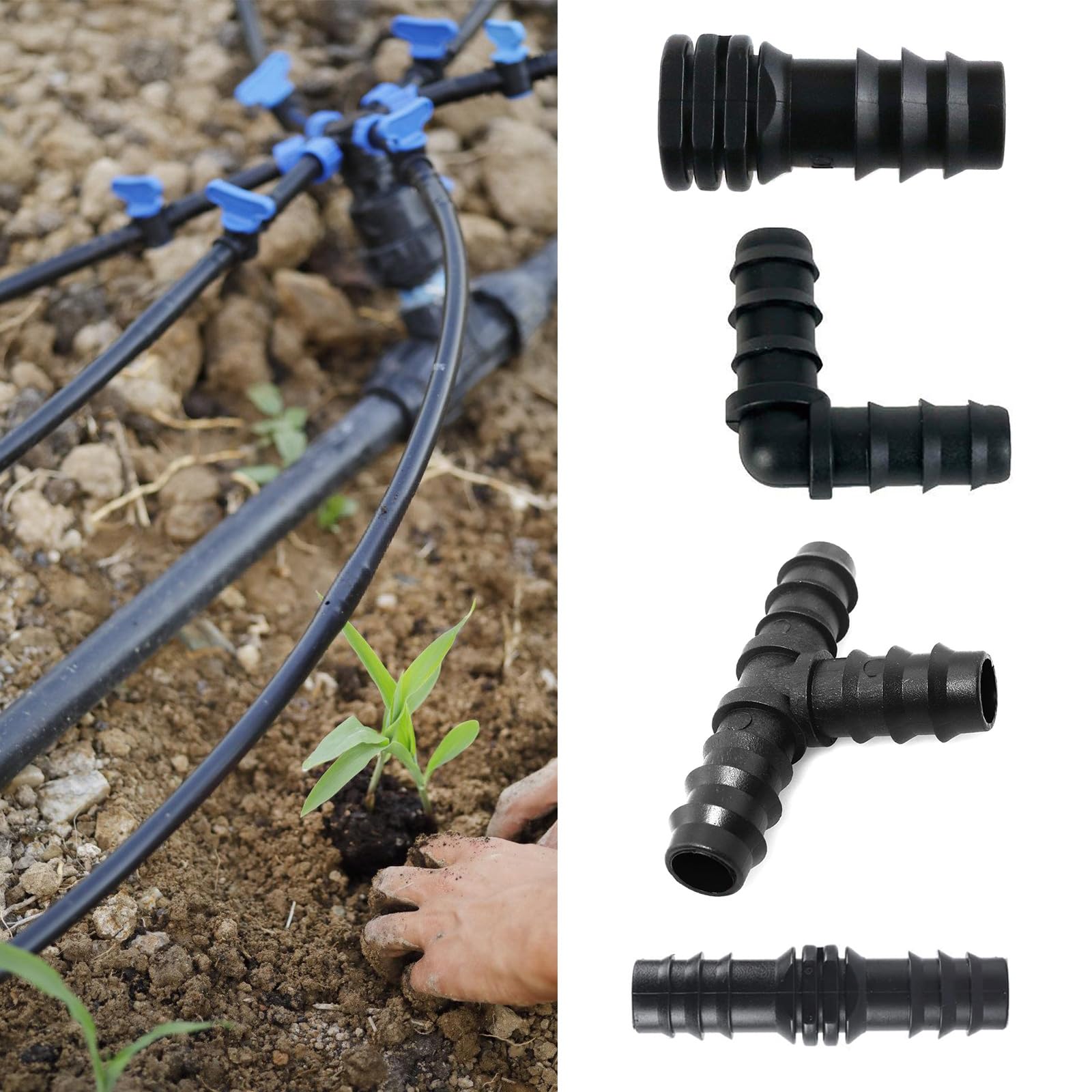 JOKOTI 8Pcs Drip Irrigation Barbed Fitting Drip Irrigation Sprinkler Systems Kits For 1/2inch Tubing 16MM Barbed Connectors