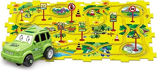 Miniatura 2 de PowerTRC Rompecabezas de coche de ferrocarril de plástico con un camión y señales de carretera  Montessori educativo imaginativo rompecabezas de