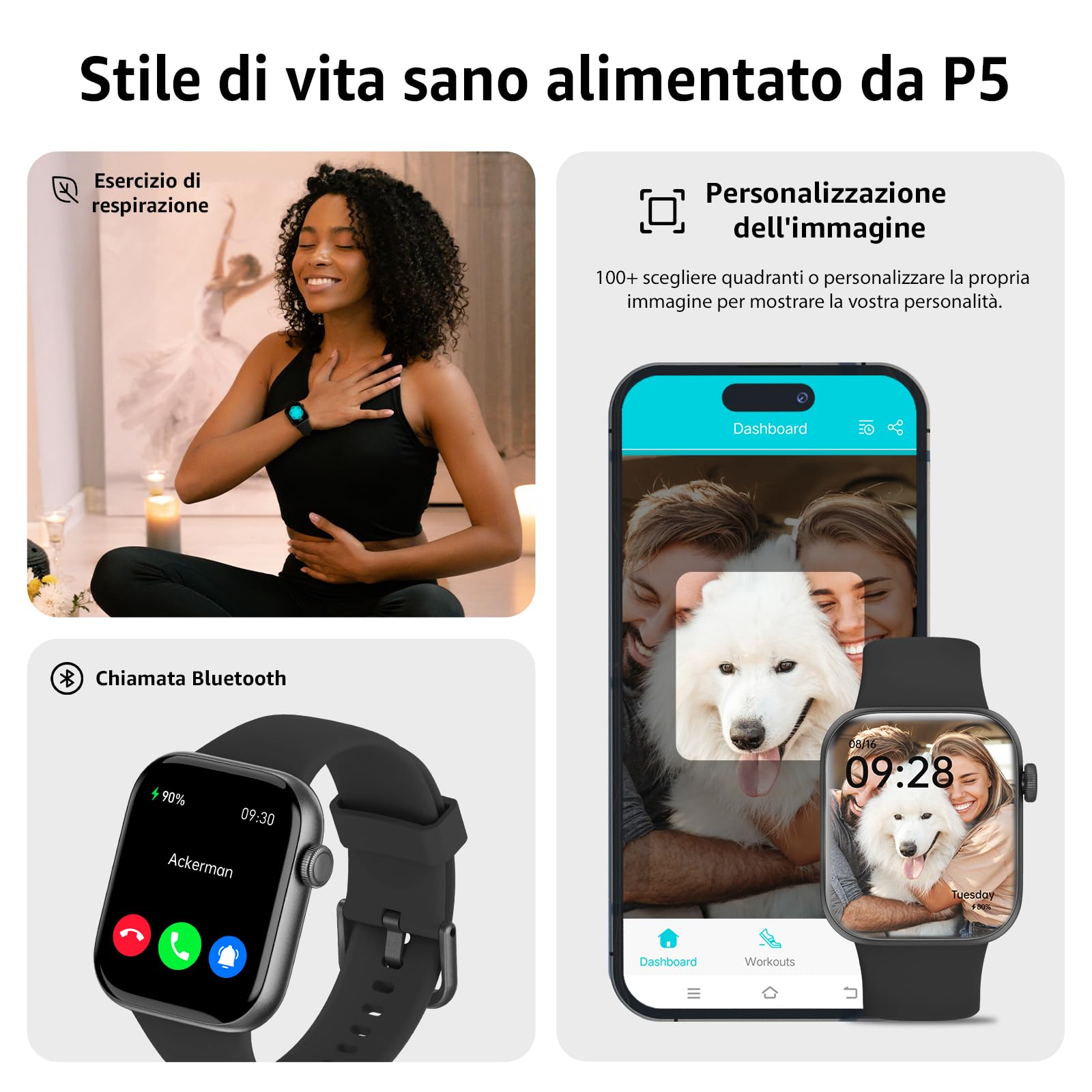 Smartwatch Uomo Donna, 1.85" Orologio Fitness con Chiamate Bluetooth e Notifiche, 140+ Modi Sportivi con Contapassi, SpO2, Cardiofrequenzimetro da Polso, Sonno, IP68 per Android iOS