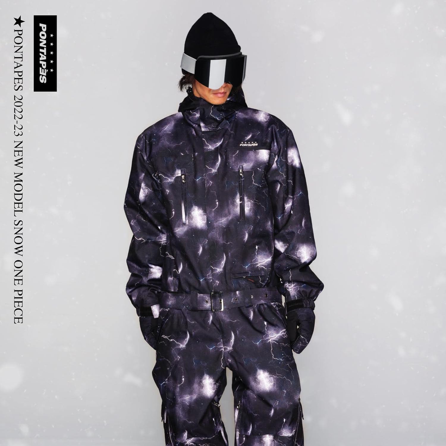 PONTAPES スノーボードウェア つなぎ スキーウェア 総柄 フード M