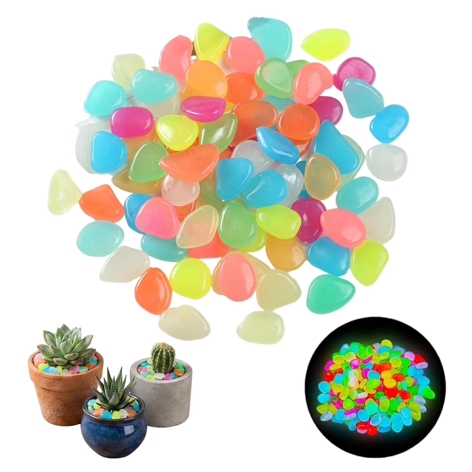 500 Glowing Pebbles ， 0.39" Resin Luminous Stones Multicolor，Coloured stones for gardens,for glow in the dark pebbles and Garden Pathway Illumination