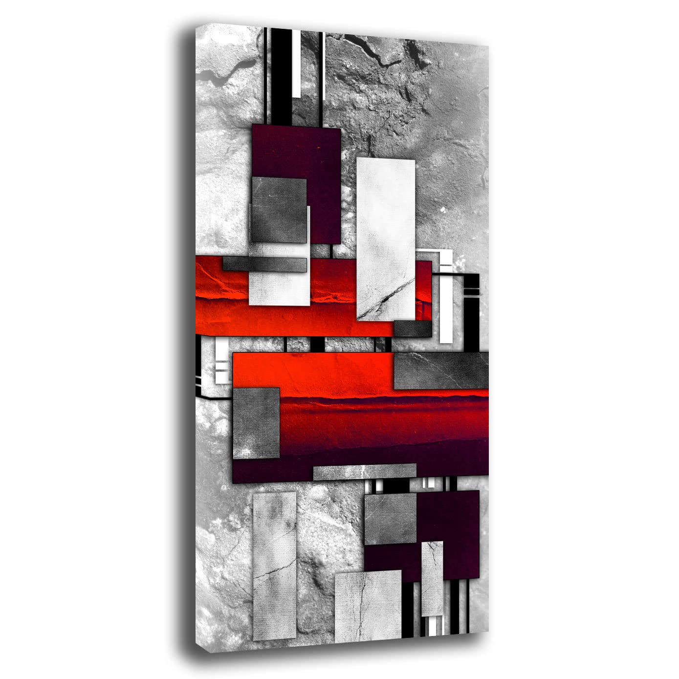 Quadro Moderno Soggiorno Verticale Astratto Shabby chic Industrial Quadri moderni da Parete XXL grande Stampa su tela Canvas Decorazione Murale muro Arredo Camera letto Cucina (50x100 cm, Rosso)