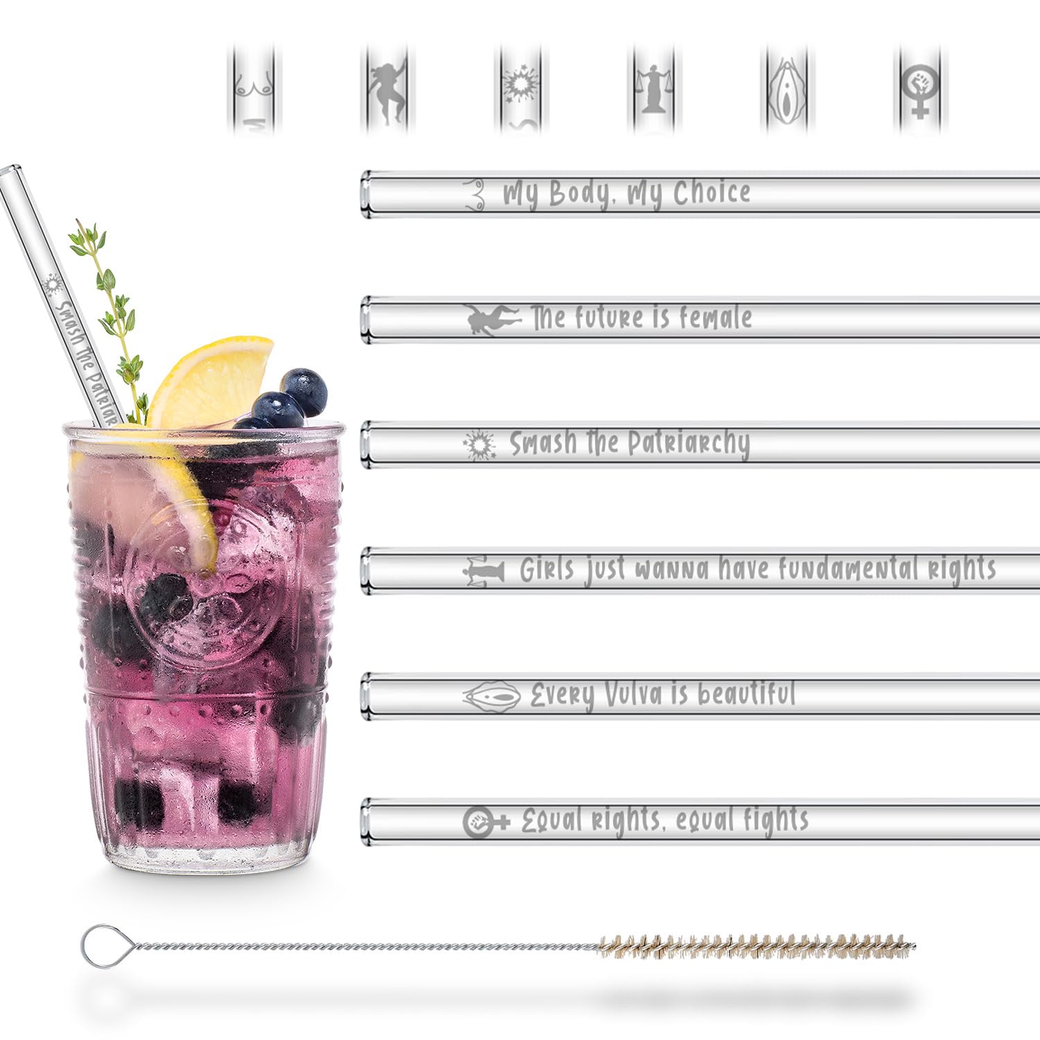 HALM Glasstrohhalme 'Prost Edition' – 20 Stück, Graviert, 20cm, Spülmaschinenfest