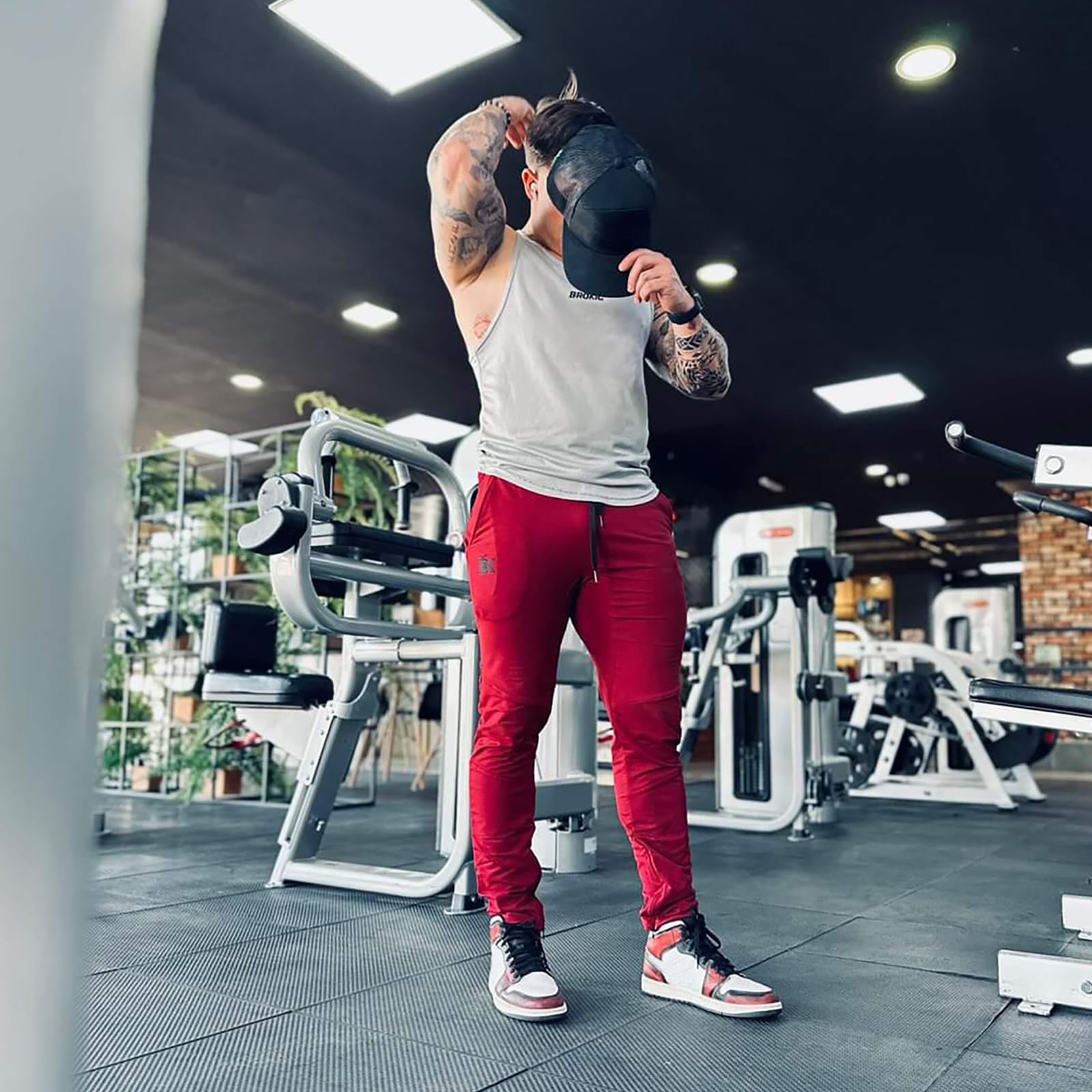 BROKIG - Pantaloni da Ginnastica da Uomo, Stile Casual, vestibilità Slim Fit, Adatti per la Corsa, con Doppie Tasche