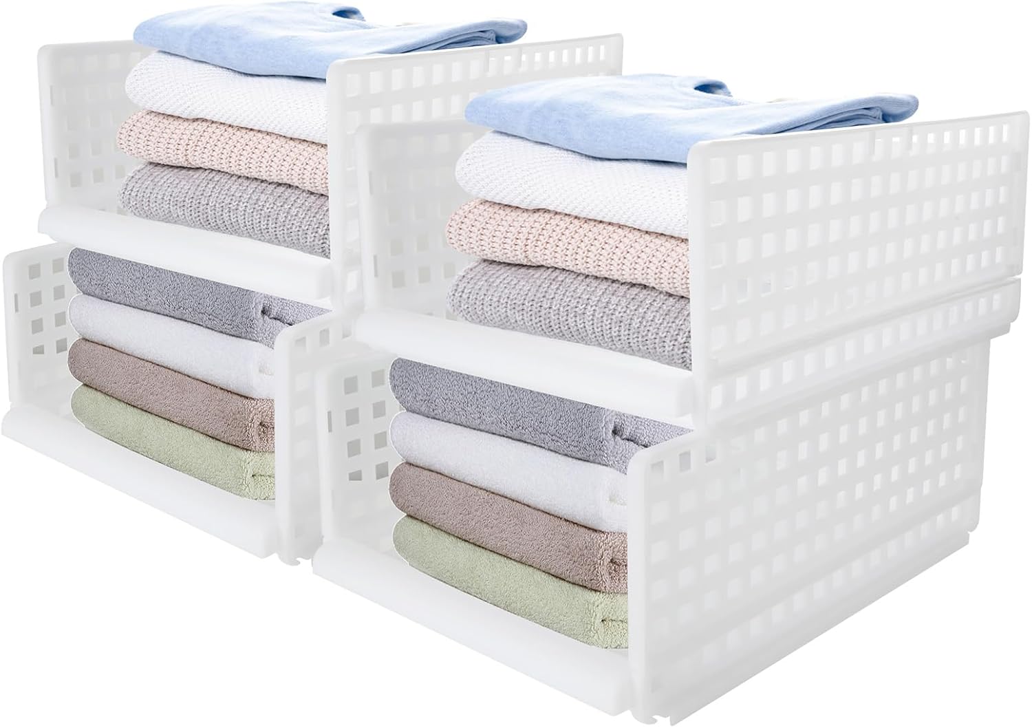 AKOLAFE Set of 4 Stackable Storage Boxes for Wardrobe Organiser Plastic Storage Boxes for