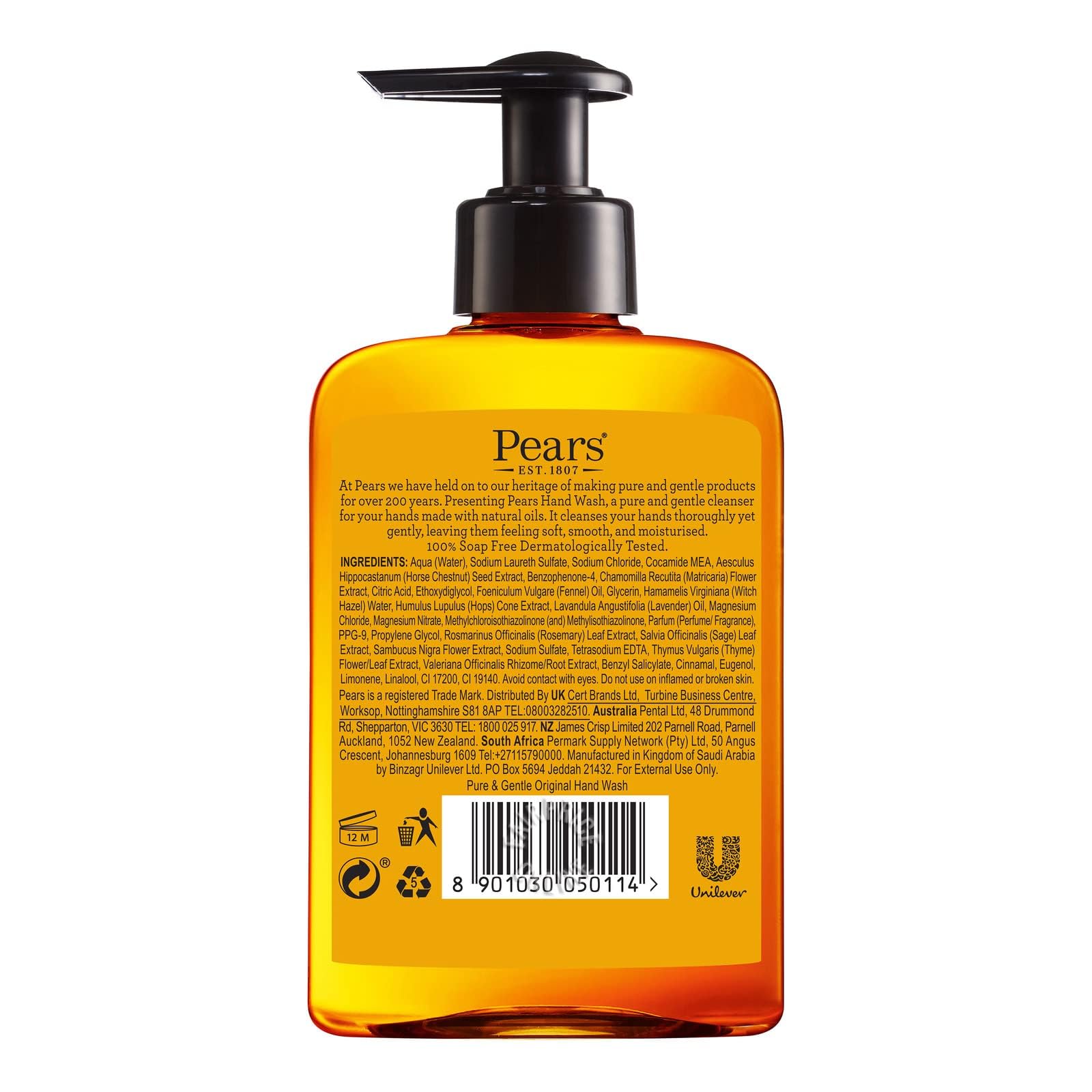 Pears Pure & Gentle Moisturising Liquid Hand Wash, Enriched with Glycerin and Formulated with Natural Oils - Image 3