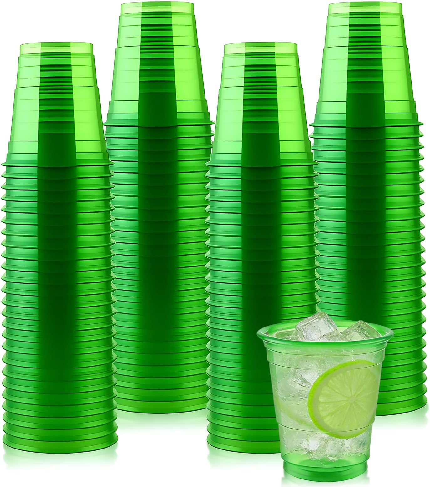 100 Pack 2 oz Clear Disposable Plastic Shot glasses, Mini Disposable Shot Cups for St. Patrick's Day, Birthdays, Weddings, BBQs, Picnics & Daily Use(Green)