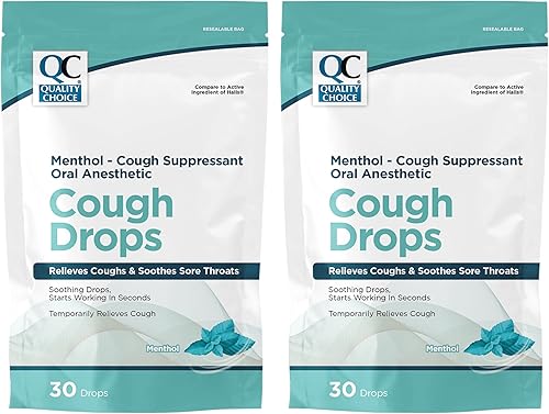 Quality Choice Gotas para la tos, mentol, supresor de la tos, anestésico oral, alivia la tos y alivia el dolor de garganta, 30 unidades, paquete de 2