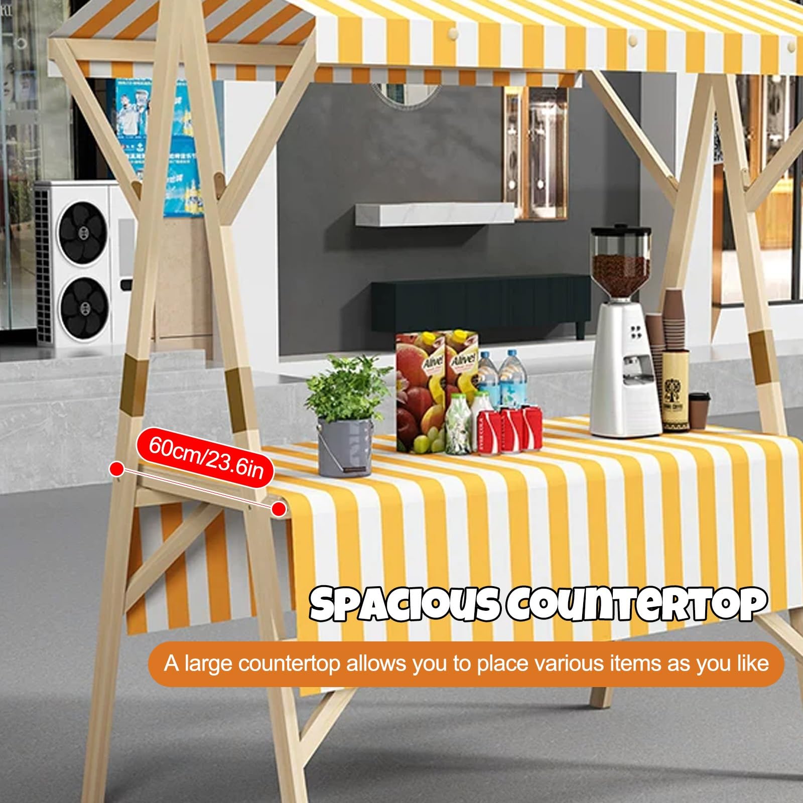 HARELA Carrito de Comida callejera de Madera, Genérico Puesto De Mercado con Toldo, Puestos Plegables for ferias de artesanías, mercados callejeros y ferias de artesanía(Red A,120cm/47.2in)