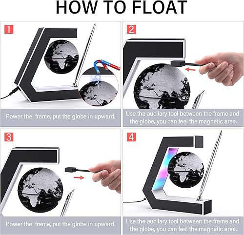 Miniatura 2 de Globo flotante con luces LED, globo flotante de levitación magnética con bolígrafo, portátil para escribir en escritorio de oficina, mapa del mundo