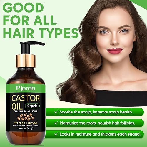 Miniatura 3 de Pjordo Aceite de ricino orgánico prensado en frío sin refinar, aceite de ricino 100% puro, sin hexano, aceite de ricino orgánico para el crecimiento