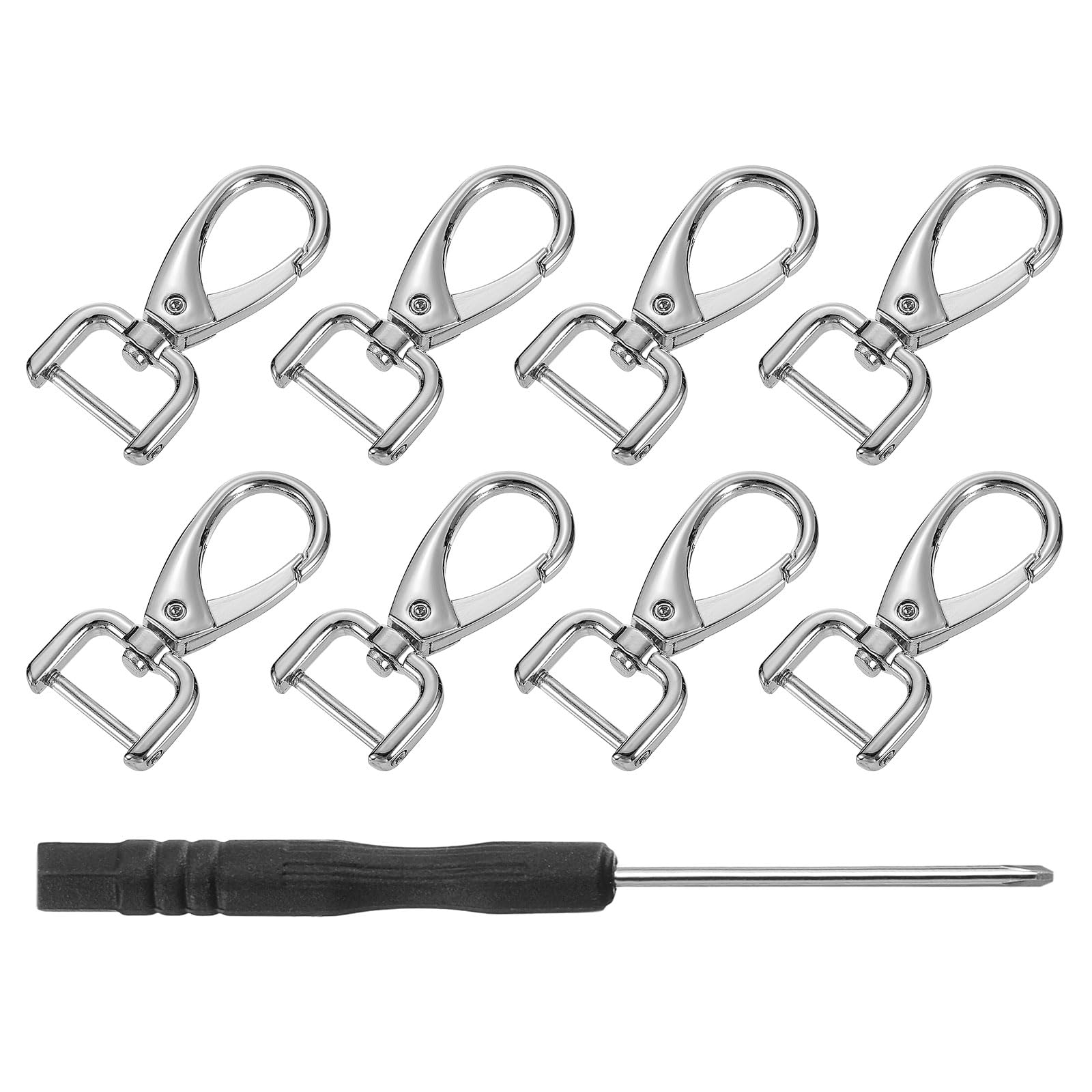 sourcing map 8Pcs Swivel Clasps Hook, 15mm(0.59 Inch) D Ring Detachable Snap Hardware Metal Lobster Claw Clasp Hook with Screwdriver for Purse Keychain DIY, Silver