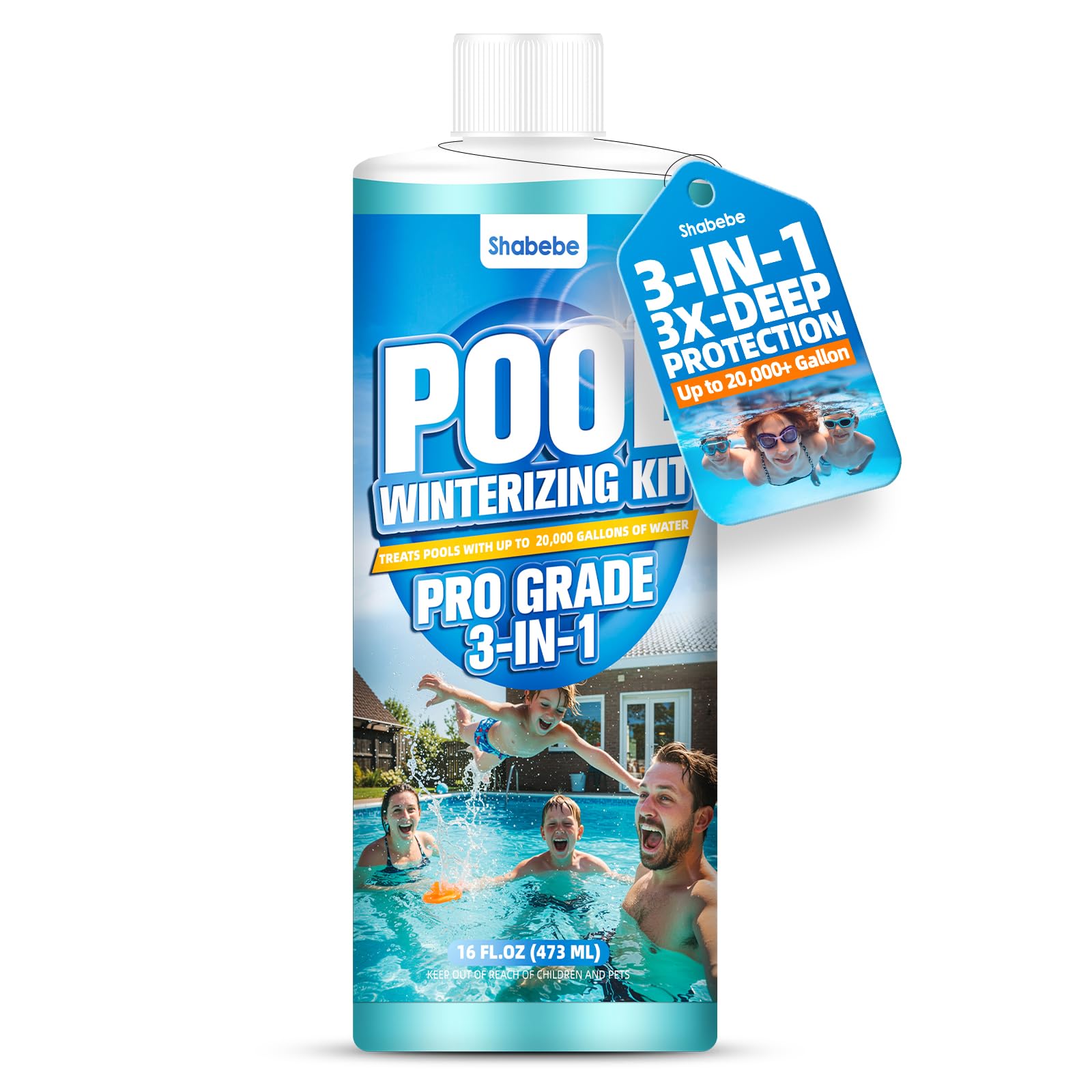 Shabebe 3 in 1 Pool Winter Closing Kit 16OZ - Upgraded Pool Winterizing Kit for Above Ground and Inground Pools, Easy to Use, & Natural Safe Closing Kit, Long Lasting Pool Closer- Up to 20,000 Gallon