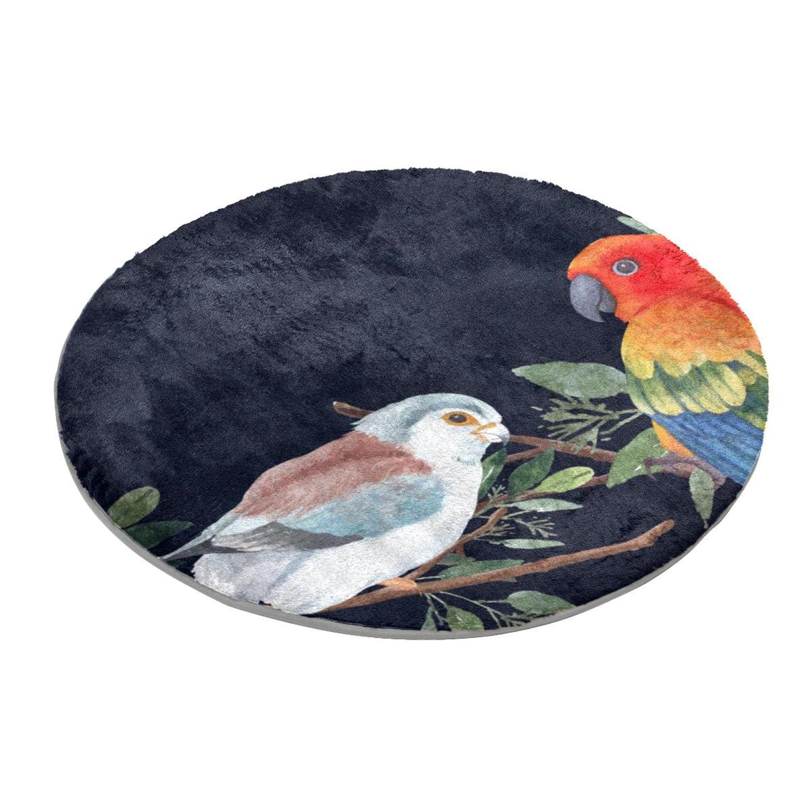 Tapis rond oiseaux pour créer un coin lecture dans le salon