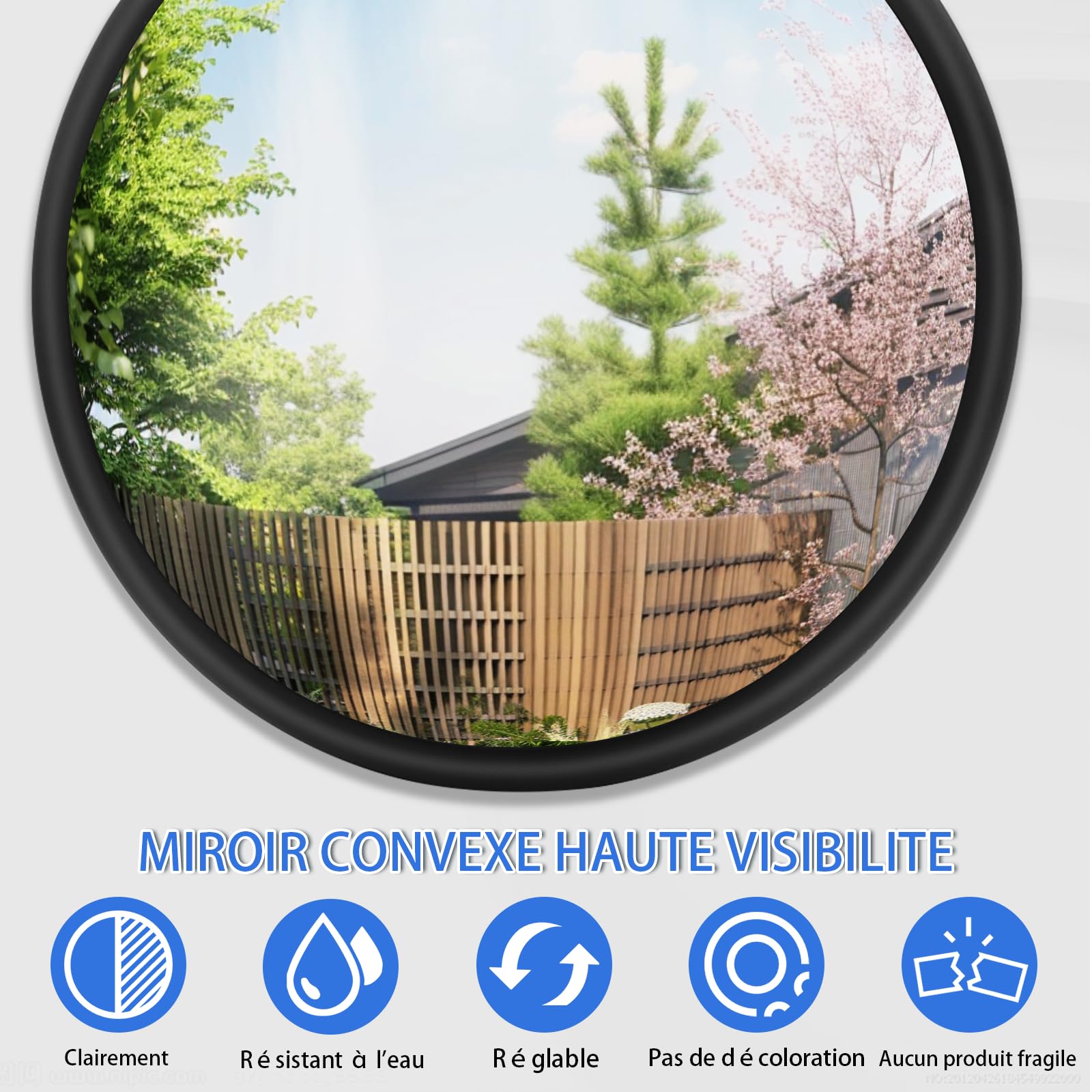 Miroir convexe de sécurité miroir de circulation vue grand angle réglable à l'intérieur et à l'extérieur avec support de fixation parfait pour la salle de classe de l'école (25.3cm)